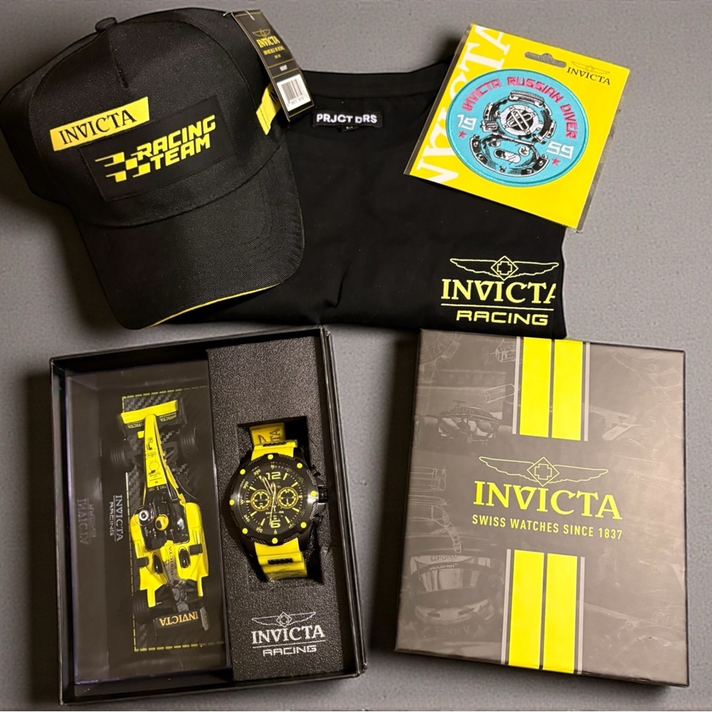 Invicta Racing Team Black and Yellow Hat Set